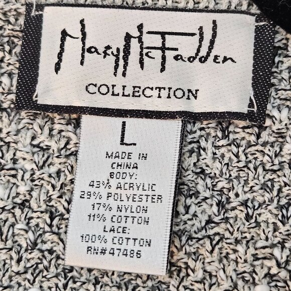 Mary McFadden Open Front Cardigan Large Boho Fringe Lace Tweed Gray - Picture 6 of 9